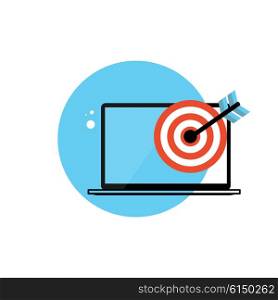 Line Icon with Flat Graphics Element of Target and Laptop Computer Vector Illustration EPS10. Line Icon with Flat Graphics Element of Target and Laptop Compu