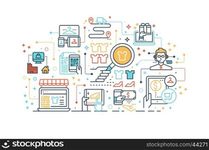 Line icons design illustration of e-commerce online shopping concept, isolated on white background