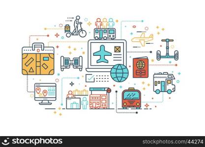Line icons design illustration of travel and transportation concept, isolated on white background