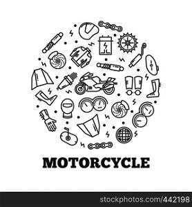 Line icons moto parts motorcycle accessories round concept. Vector illustration. Line icons moto parts motorcycle