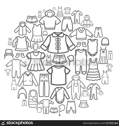 Line icons of children clothing.