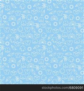 Line icons seamless pattern. Line icons seamless pattern vector. Blue line sheep lily clouds leaves etc