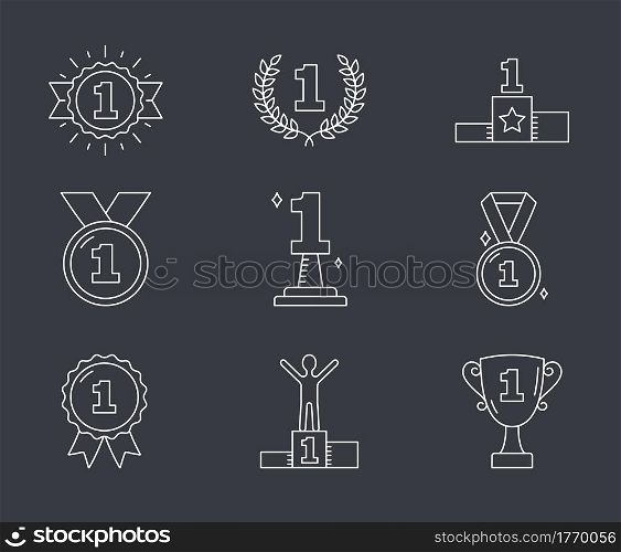 Line icons with number one, champion, winner, leader, success icons, vector eps10 illustration. Number One Icons