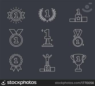 Line icons with number one, champion, winner, leader, success icons, vector eps10 illustration. Number One Icons