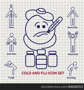 Line Influenza icons set. Line Influenza icons set on notebook page. Vector illustration