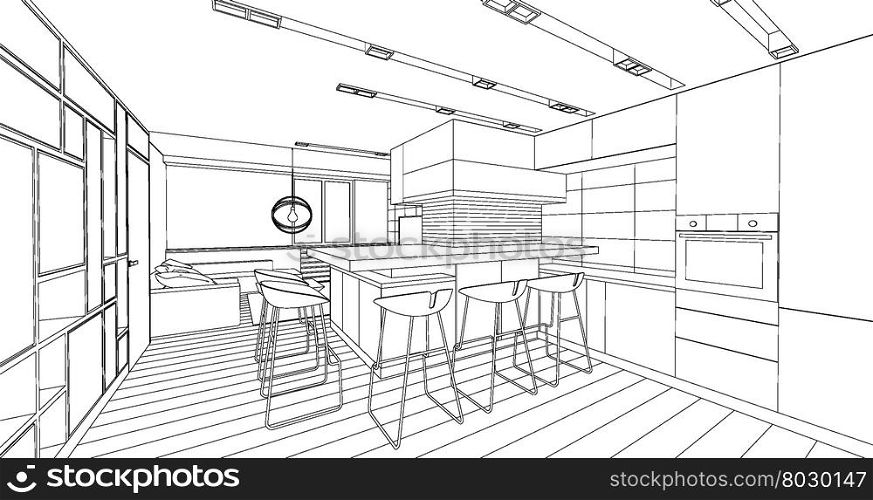 Line interior vector drawing on white background. Architectural design.