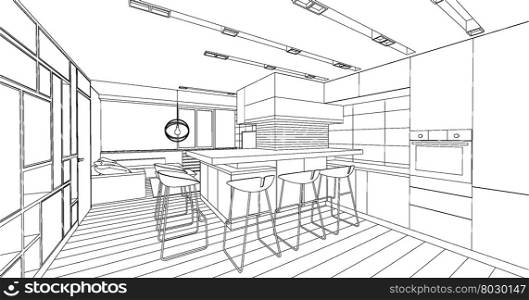 Line interior vector drawing on white background. Architectural design.
