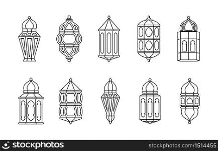 Line Islamic Arabic Lantern Symbol Icon Collection Set Isolated