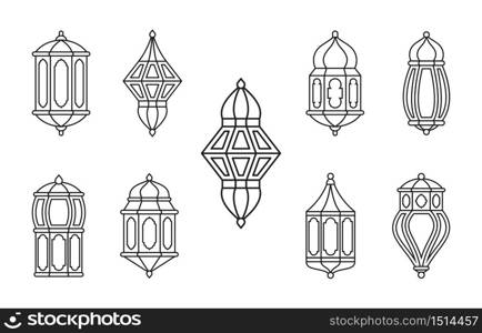 Line Islamic Arabic Lantern Symbol Icon Collection Set Isolated