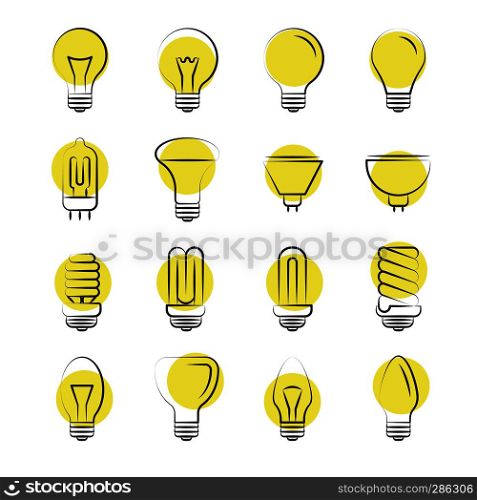 Line light bulbs icons on white background. Icon idea lightbulb, vector illustration. Line light bulbs icons on white background