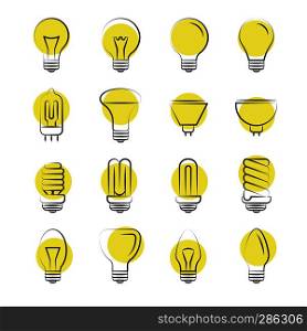Line light bulbs icons on white background. Icon idea lightbulb, vector illustration. Line light bulbs icons on white background