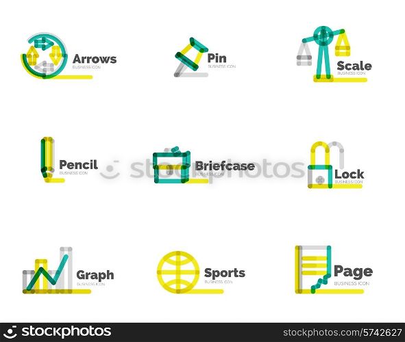 Line minimal design logo, business icon set - 9 modern thin line style concepts