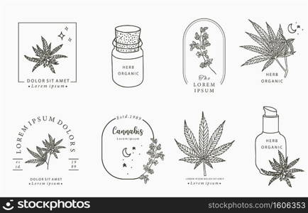 Line object collection with hand, cannabis,bottle,dropper,star,shape