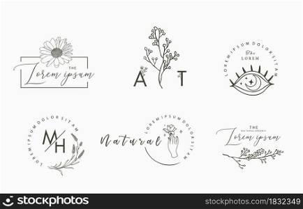 Line object collection with hand,magnolia,rose,lavender,leaf,flower,sunflower