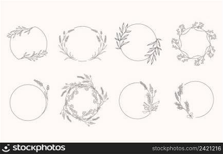 Line object collection with lavender,leaf,flower,circle,wreath