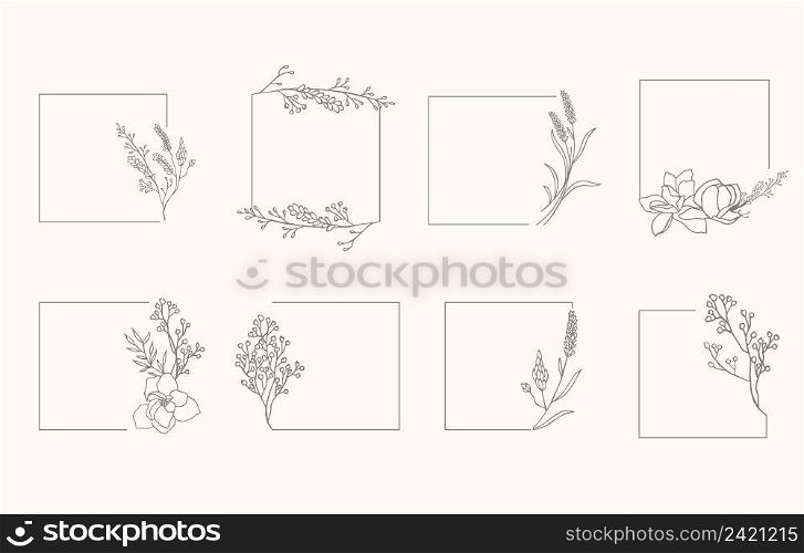 Line object collection with lavender,leaf,flower,square,wreath