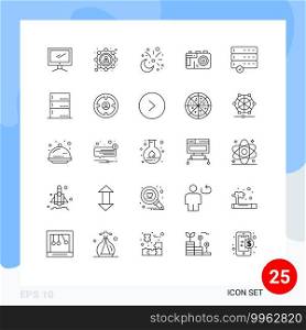 Line Pack of 25 Universal Symbols of approve, design, user, camera, decoration Editable Vector Design Elements
