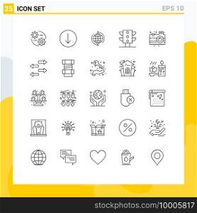 Line Pack of 25 Universal Symbols of camera, maps, business, light, internet Editable Vector Design Elements