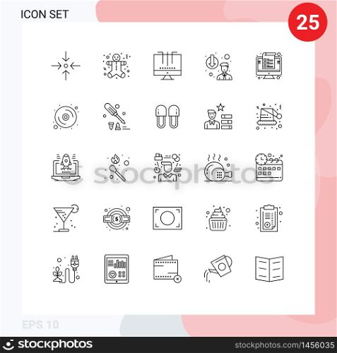 Line Pack of 25 Universal Symbols of device, downgrade, engine, depose, career demotion Editable Vector Design Elements