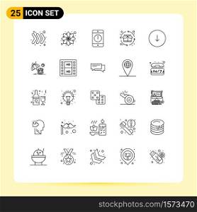 Line Pack of 25 Universal Symbols of down, product cycle, cellphone, product, cycle Editable Vector Design Elements
