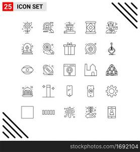 Line Pack of 25 Universal Symbols of graveyard cross, post, park, man, avatar Editable Vector Design Elements