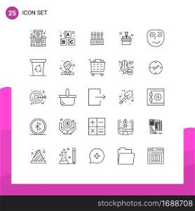 Line Pack of 25 Universal Symbols of mask, emotion, buds, cheerful, presentation Editable Vector Design Elements