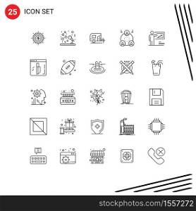 Line Pack of 25 Universal Symbols of people, employee, microphone, company, camp Editable Vector Design Elements