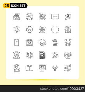 Line Pack of 25 Universal Symbols of record, day, heart, shopping, buy Editable Vector Design Elements