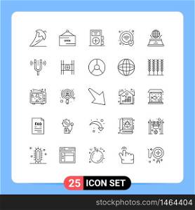 Line Pack of 25 Universal Symbols of world, security, signboard, protection, health Editable Vector Design Elements