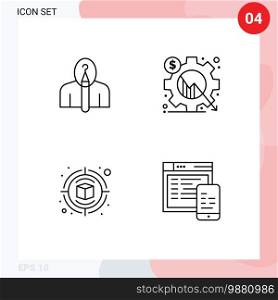 Line Pack of 4 Universal Symbols of anonymous, setting, authorship, business, creative Editable Vector Design Elements