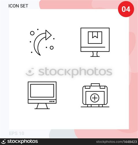 Line Pack of 4 Universal Symbols of arrow, monitor, box, e, imac Editable Vector Design Elements