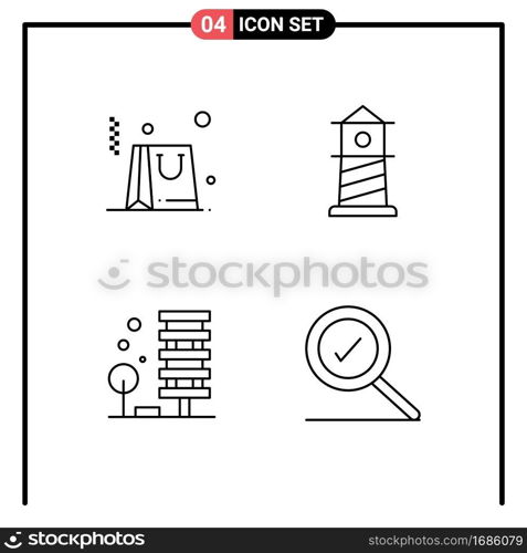 Line Pack of 4 Universal Symbols of bag, city, beach, agriculture, complete Editable Vector Design Elements