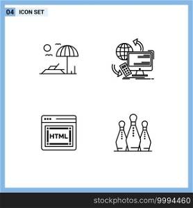 Line Pack of 4 Universal Symbols of beach, html, access, remote, bowling Editable Vector Design Elements