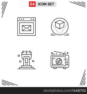 Line Pack of 4 Universal Symbols of browser, podium, website, store, tribune Editable Vector Design Elements