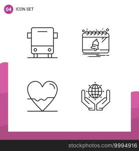 Line Pack of 4 Universal Symbols of bus, beat, transport, calendar, heart Editable Vector Design Elements