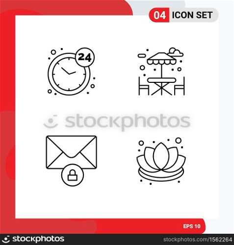 Line Pack of 4 Universal Symbols of clock, private, service, park, decorations Editable Vector Design Elements