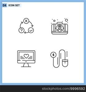 Line Pack of 4 Universal Symbols of daily, computer, organization, kit, heart Editable Vector Design Elements