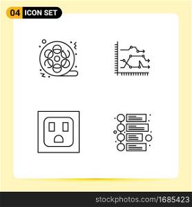 Line Pack of 4 Universal Symbols of film, graph, video, business, electric Editable Vector Design Elements