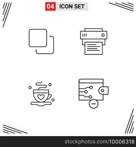 Line Pack of 4 Universal Symbols of four, coffee, stack, printing, love Editable Vector Design Elements