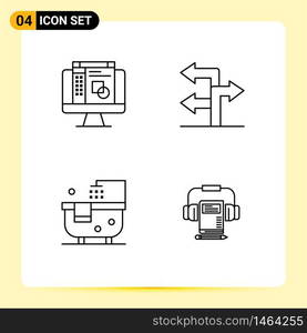 Line Pack of 4 Universal Symbols of graphic designing, shower, arrow, bath, audio Editable Vector Design Elements