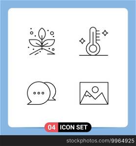 Line Pack of 4 Universal Symbols of grow, message, medical, weather, photo Editable Vector Design Elements