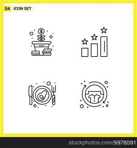 Line Pack of 4 Universal Symbols of growth, breakfast, coins, performance, casual Editable Vector Design Elements
