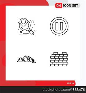 Line Pack of 4 Universal Symbols of marketing c&aign, mountain, media, hill, construction Editable Vector Design Elements