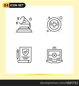 Line Pack of 4 Universal Symbols of music, policy, volume, pharmacy, computing Editable Vector Design Elements