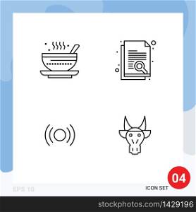 Line Pack of 4 Universal Symbols of soup, basic, tea, paper, signal Editable Vector Design Elements