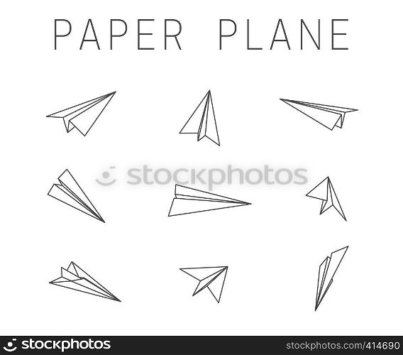 Line paper planes on white background. Contour drawings of origami planes. Line paper planes icons