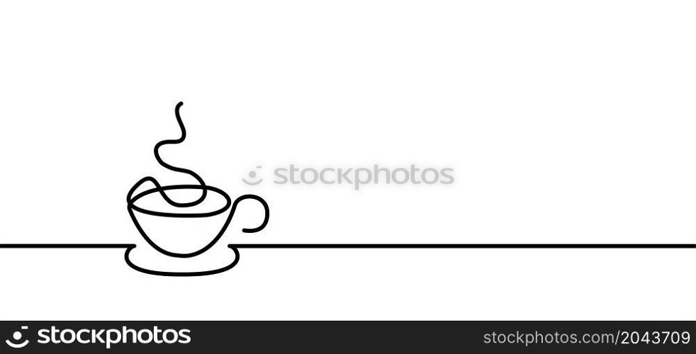 Line pattern. Fresh cup of coffee or thea. For school, home or work. Cartoon vector hot thea, coffee cup sign or pictogram. Motivation and inspiration message idea concept.