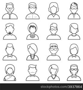 Line people icon. People outline silhouettes vector set