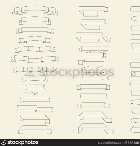 Line ribbons. Vector set of different line ribbons and other design elements.