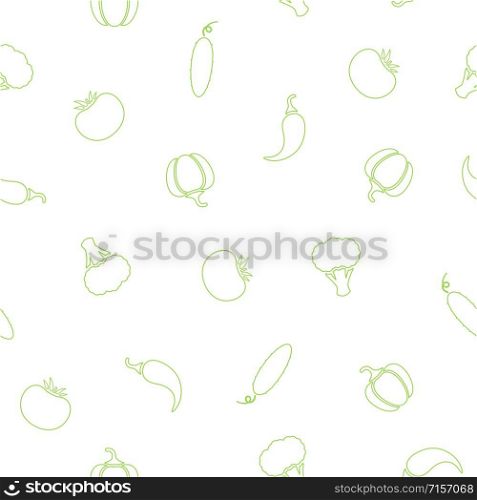 Line seamless vegetable background vector flat illustration. Modern seamless texture background design with line silhouette vegetable in green and white colors for wrapping paper, restaurant wallpaper. Line seamless vegetable background vector design